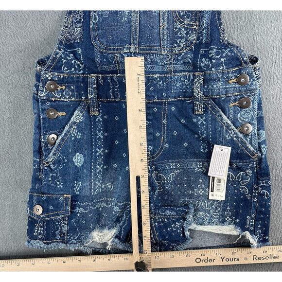 Retro Faded Blue Jean Overall Shorts Shortall No Boundaries Junior Extra Large - Picture 6 of 9